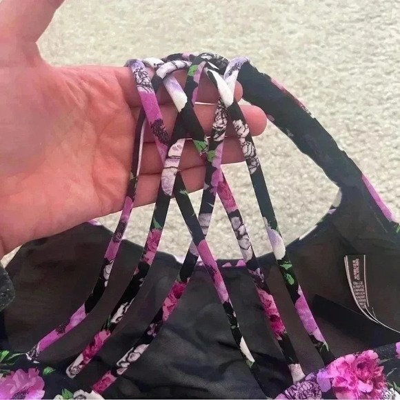 Victoria Secret PINK Sports Bralette Bra Black Purple Racerback Strappy Size Med - Picture 9 of 13